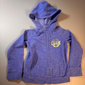 Danskin Now Girls Blue Heathered Zip Up‎ Hoodie Cute Glitter Graphic Size XS 4-5